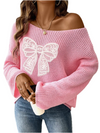 Bow Boat Neck Long Sleeve Sweater