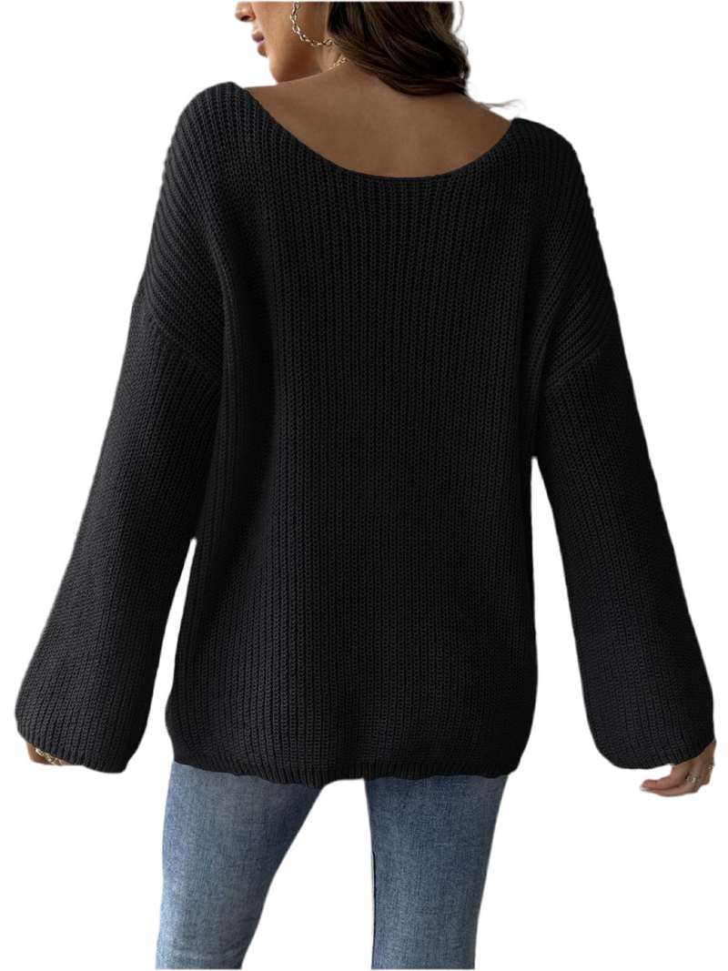Bow Boat Neck Long Sleeve Sweater