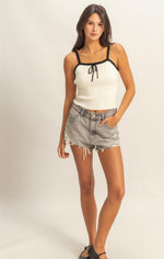 Square Neck Ribbon Knit Top