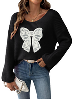 Bow Boat Neck Long Sleeve Sweater