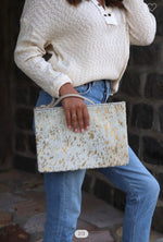 Gold Splash White Cowhide Clutch