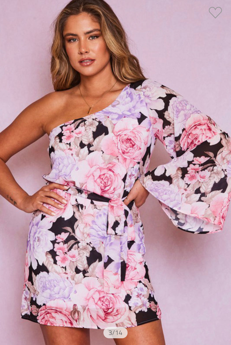 One Shoulder Floral Dress